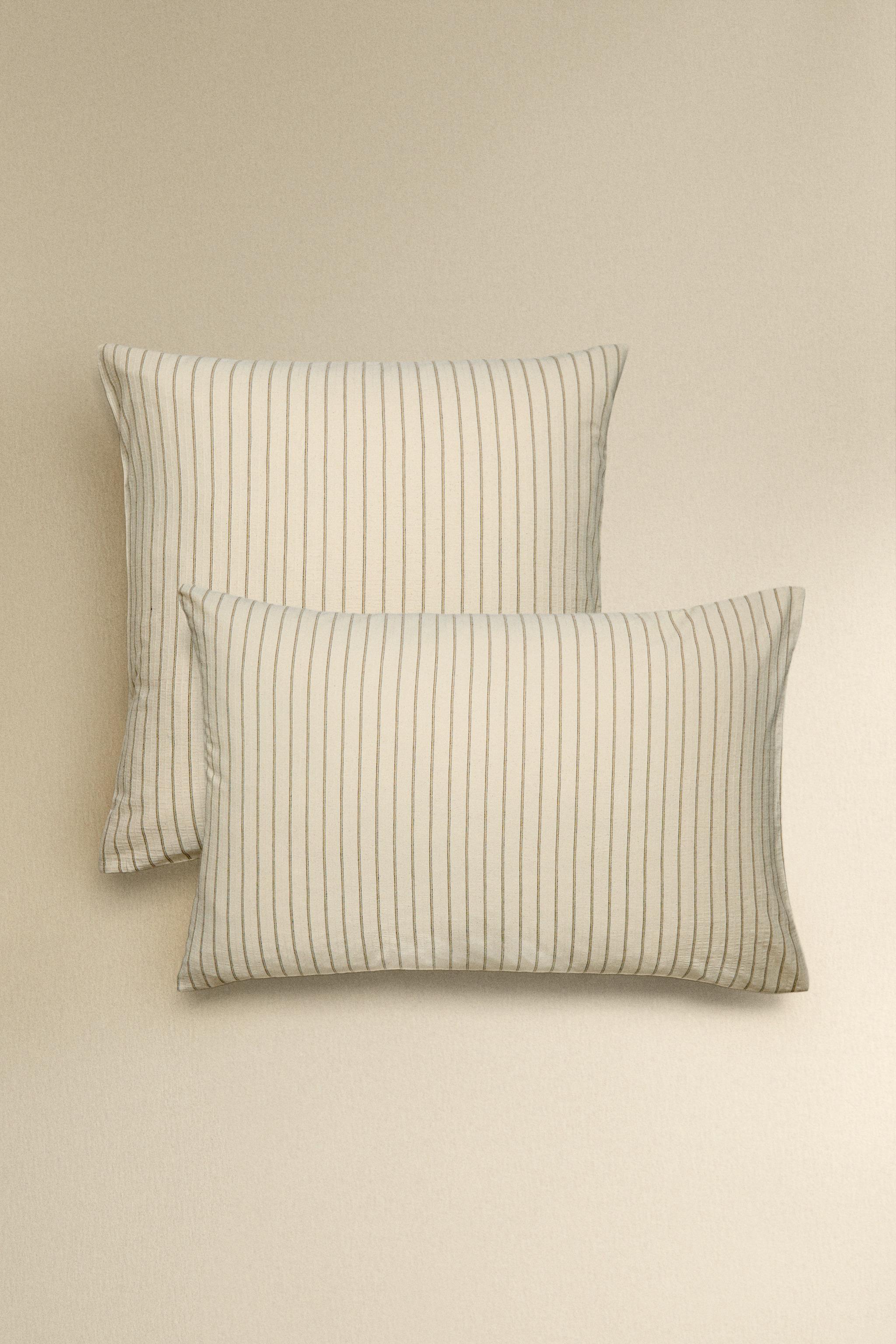 CRINKLE STRIPED COTTON PILLOWCASE